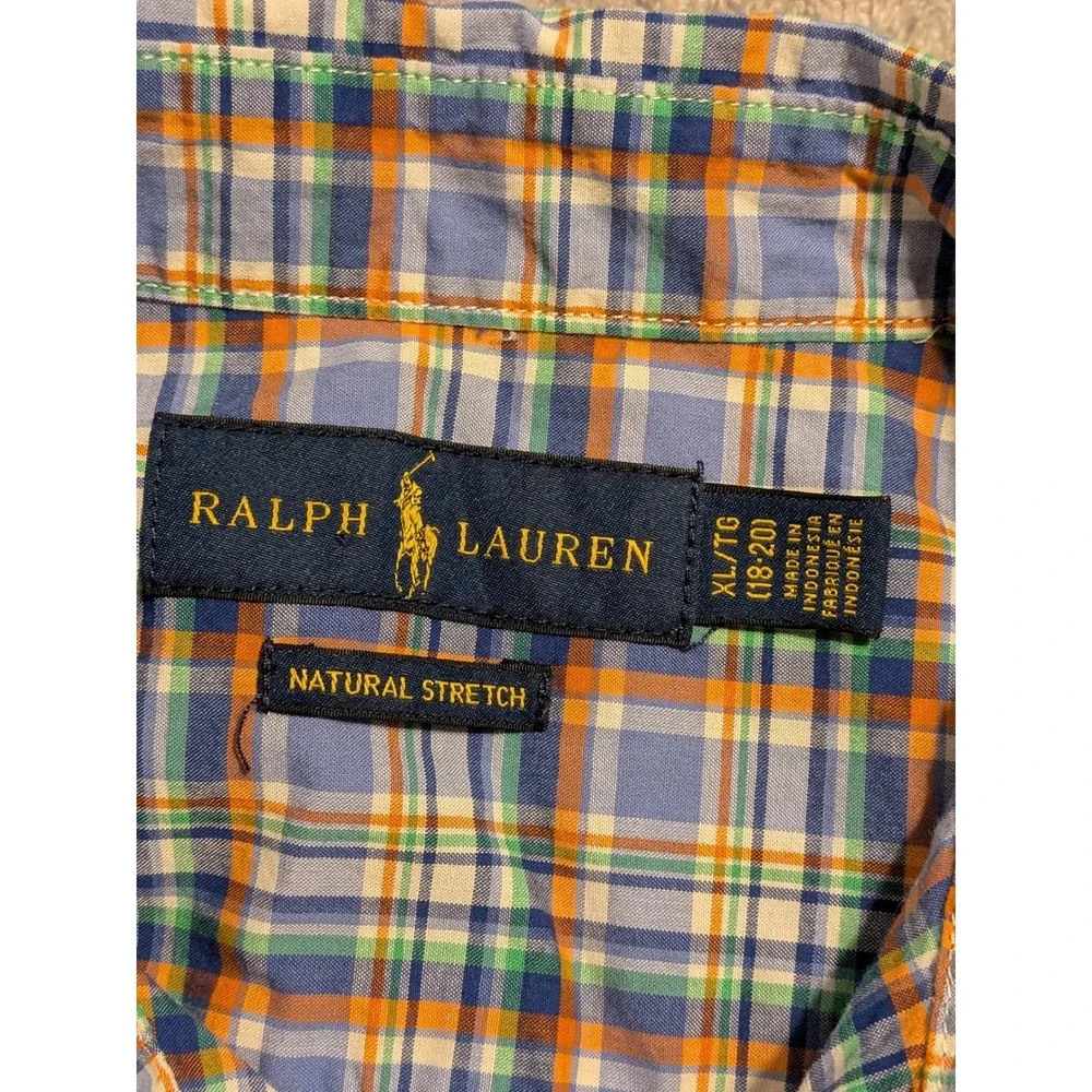 Ralph Lauren Plaid Natural‎ Stretch Short Sleeve Shirt XL(18-20) Kids